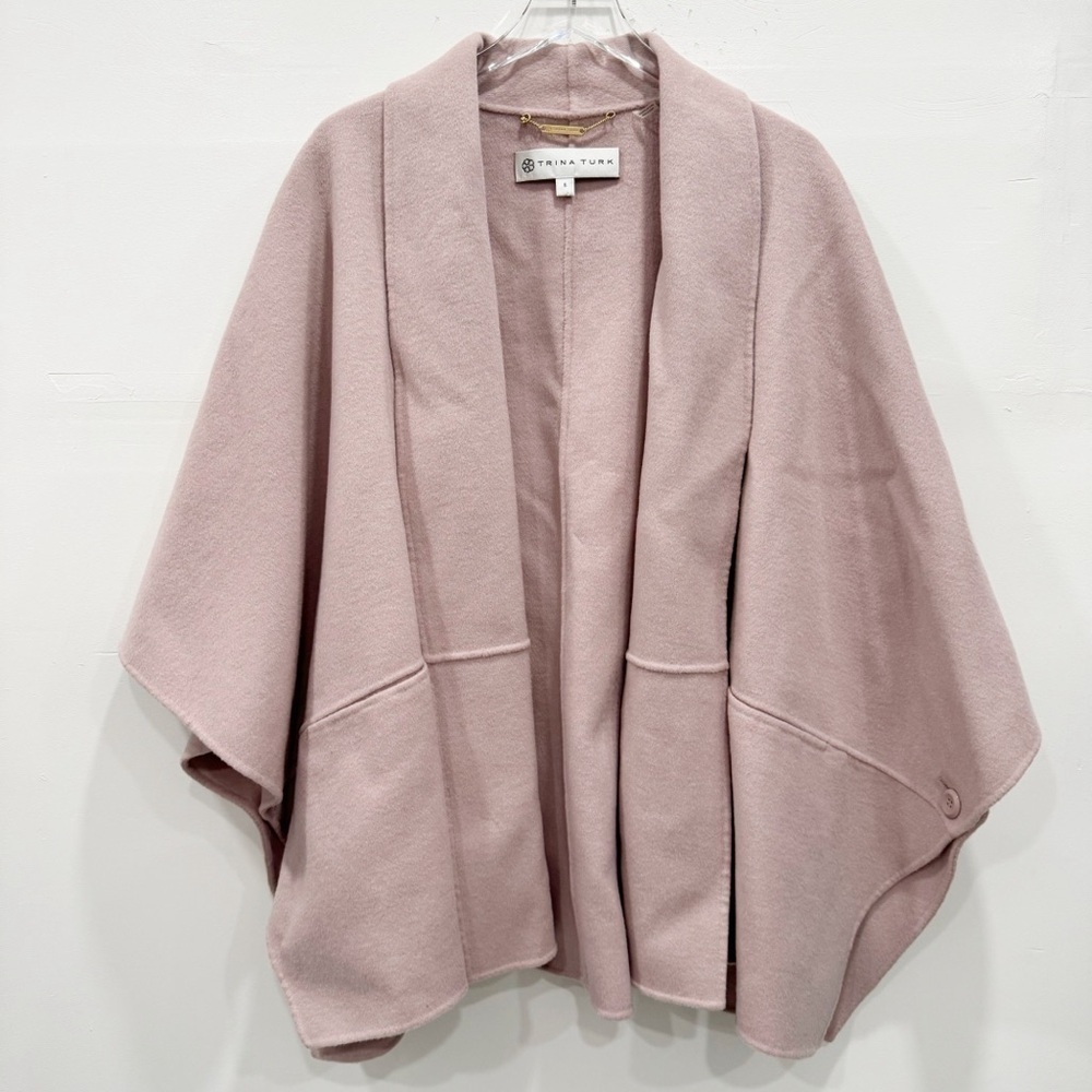 Trina Turk Wool Blend Shawl Collar Cape Jacket Maeve Pink Small